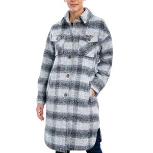 Lucky Brand Women's Long Plaid Button Down Lined Shirt Jacket Blue Grey Size XL